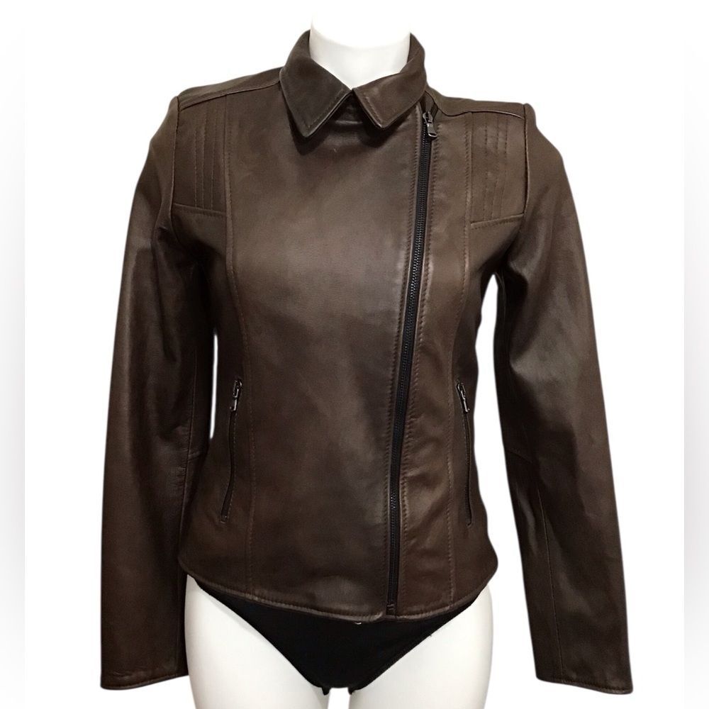 Bottega Ricasoli Brown Leather Biker Jacket Size Large